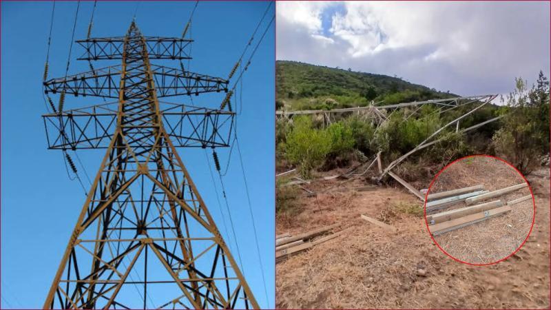 Suspected vandals brought down a Kenya Power pylon, causing a power blackout.
